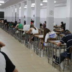 Students doing a test in a classroom